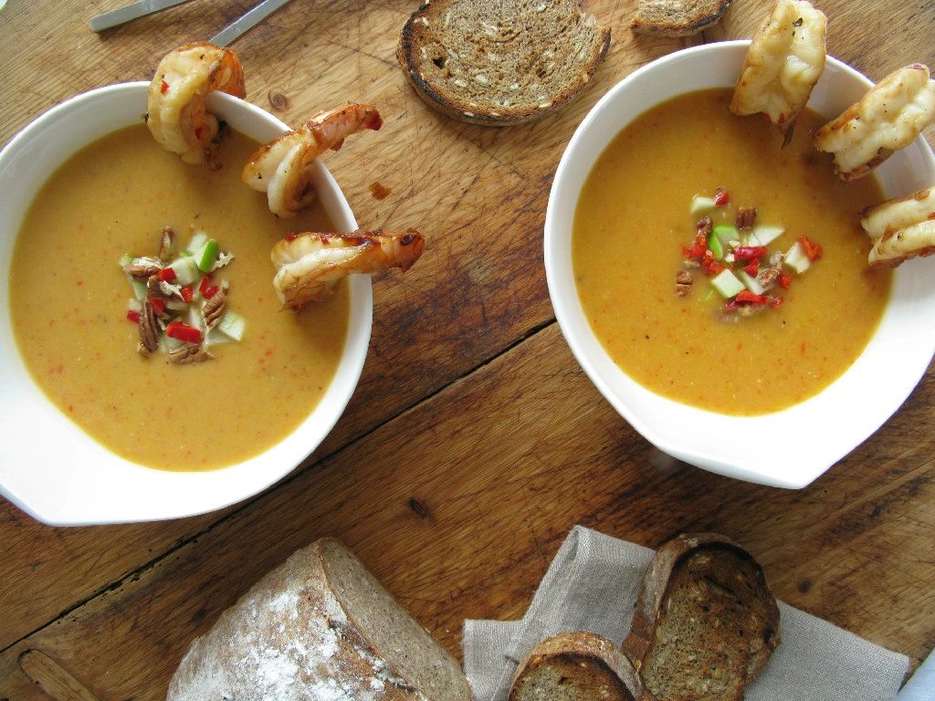 COCONUT MILK ACORN SQUASH SHRIMP SOUP